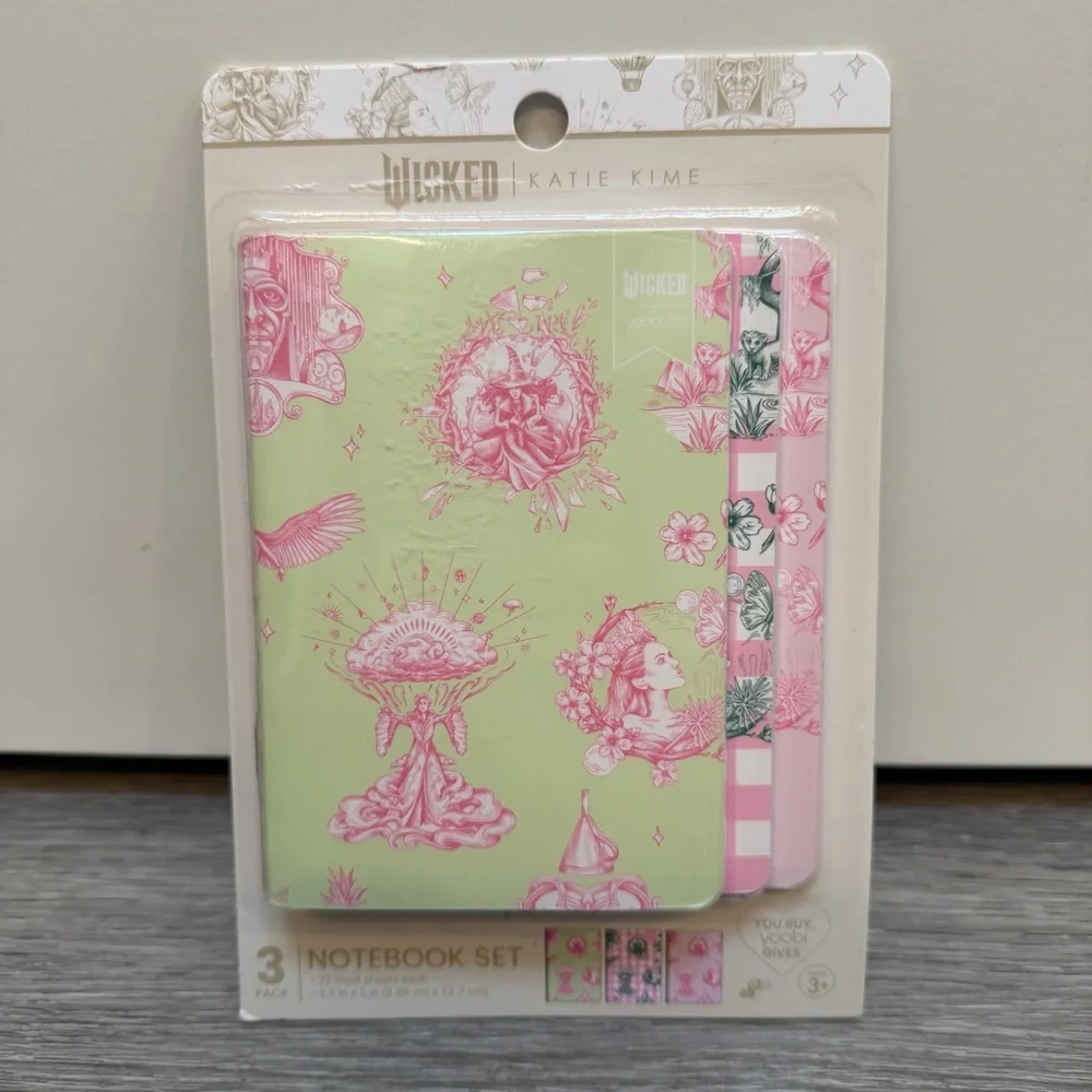 YOOBI X WICKED X KATIE KIME 3PK MINI NOTEBOOKS 3.5X5” 32 PGS GLINDA ELPHABA NEW